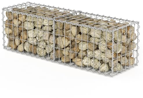 Monucep Lot de 4 gabions - 100 x 30 x 30 cm - En métal galvanisé - Pour mur, jardin, panier métallique avec maille de 5 x 10 cm - Fil de 4 mm d'épaisseur