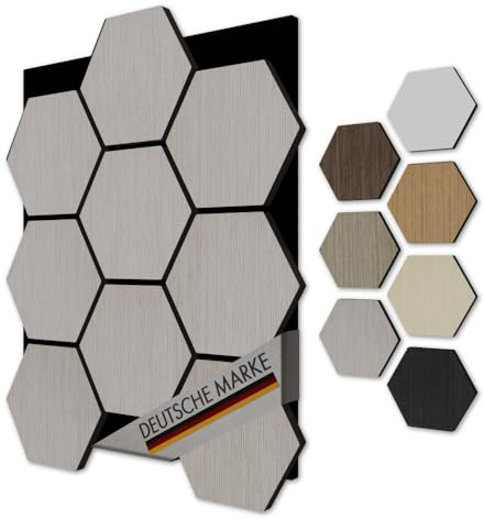 Akustiko Hexagon 3D Wandpaneele 5 Stück 567x693mm - Filz Akustikpaneele & MDF Träger Technisches Furnier Holzoptik Waben Wandverkleidung & Wanddekoration Schallabsorber (Smoked Oak)