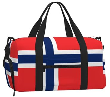 Bolsa deportiva de lona con compartimento para zapatos, ligera, para gimnasio, fin de semana, para hombres y mujeres, bolsa de viaje impermeable con bolsillo para mojado, diseño de bandera de Noruega