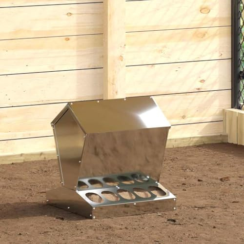 Verzinkter Stahl Hühnerfutterautomat 40 x 40 x 45 cm Silber – Metall Futtertrog für Geflügelfütterung und Hühnerstall Zubehör
