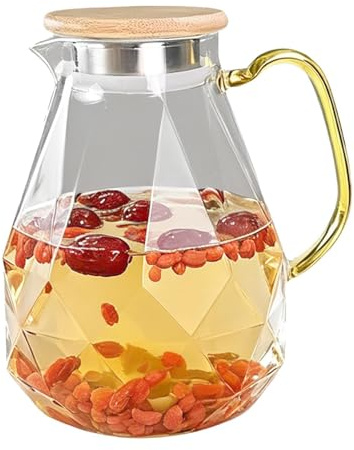 Glass Water Pitcher - 2.2l Beverage Container With Handle And Lid, Transparent Juice Serving Carafe, Heat Resistant Drink Storage Dispenser, Elegant Refrigerator Tableware Solution | Refreshment Jug
