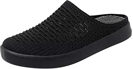 Bekväm stickad sommartofflor, lätta och andningsbara stickade dampromenadskor, slip-on sneakers, halkfri mjuk sula, bekväm utomhus ortopedisk sko