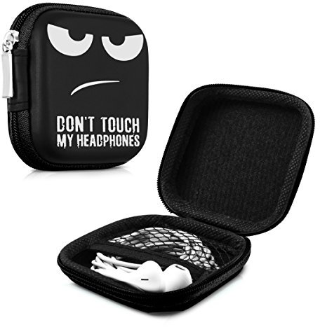 kwmobile Custodia porta auricolari universale - Box porta cuffie In-Ear con tasca interna e cerniera - Astuccio rigido imbottito cuffiette - Don't touch my Headphones bianco/nero/nero