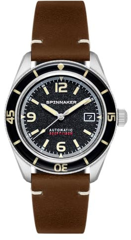 Spinnaker Herren 43mm Fleuss Automatik Lumber Black Uhr mit Echtlederband SP-5055-01