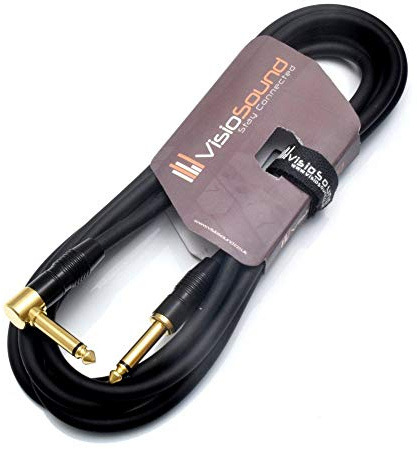 Premium Guitar Lead 6.35mm 1/4 Angled Jack Instrument Cable (Black, 3m) | Professional Noiseless OFC Instrument Cable for Electric Guitar, Bass, Keyboard / 10 Colours
