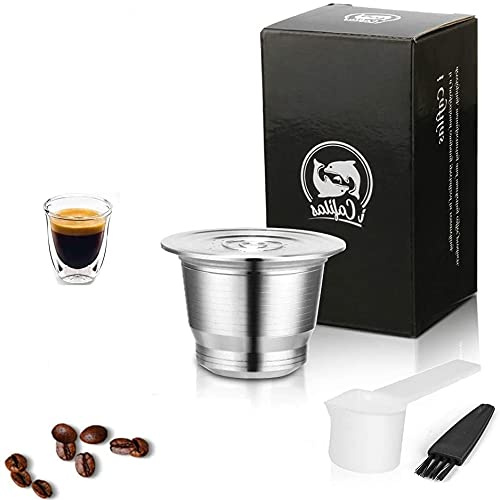 i Cafilas Filtres De Café Rechargeables Réutilisables Réutilisables De Capsules De Café De D'Acier Inoxydable + 1 cuillère + 1 pinceau (Rond)