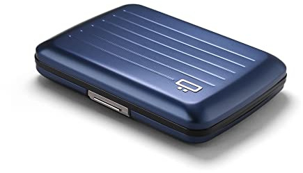 Korthållare i aluminium med metallås, RFID skydd mot bedrägeri och avmagnetisering, kompakt plånbok, Smart Case OSLO modell (Aluminium Navy Blue)