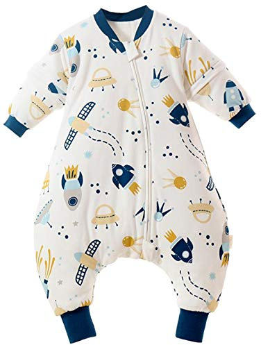 Chilsuessy Baby GanzejahresSchlafsack Kinder Schlafsack mit Abnehmbaren Ärmeln und Füßen 1.5 Tog 100% Baumwolle, Raumschiffmuster, 90cm