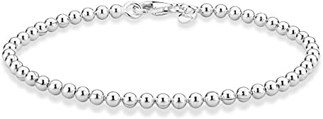Miabella 925 Sterling Silver Italian Handmade 3mm Bead Ball Strand Chain Bracelet for Women Made in Italy (Length 8 Inches)