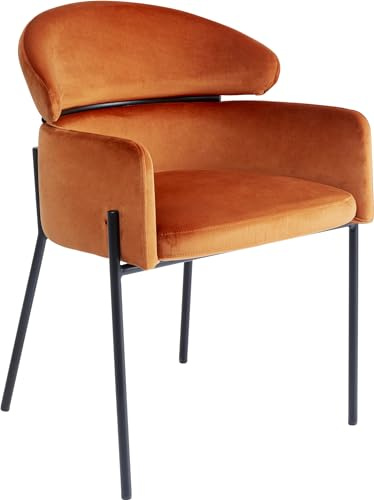 Kare Design Armlehnstuhl Alexia Velvet, Orange, Esszimmerstuhl, Polsterstuhl, Samtoptik, Stahl Gestell, 46cm Sitzhöhe, 78x54x61 cm (H/B/T)