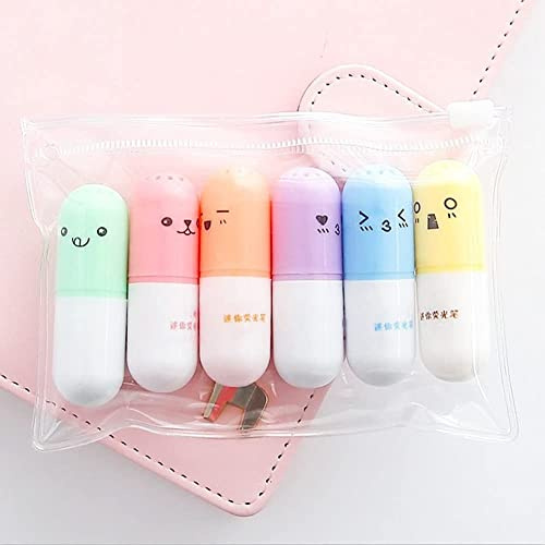 6Pcs Nette Mini Lächelndes Gesicht Textmarker Schöne Cartoon Malerei Stift Markierungsstifte Kawaii Schreibwaren Schule BürobedarfDauerhaft Nützlich und praktisch Nettes Design
