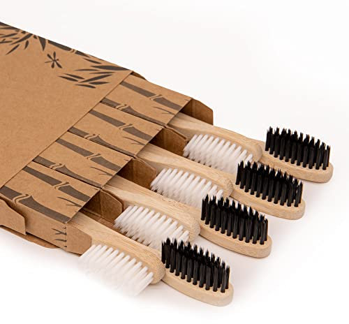 Virgin Forest Spazzolini da denti in bambù, 8 pezzi, spazzolino da denti con setole morbide, spazzolini ecologici, spazzolini biodegradabili, spazzolino da denti in legno naturale, spazzolini da denti