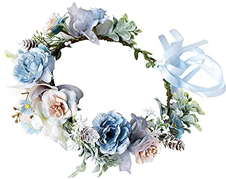 Blumenkrone Damen Mädchen Blumenkranz Haarband Hochzeit Stirnband Braut Kopfschmuck Verstellbare Blumen Haarkranz Kommunion Mädchen Blumen Stirnband festlich Haarkranz für Festival Party Hochzeit