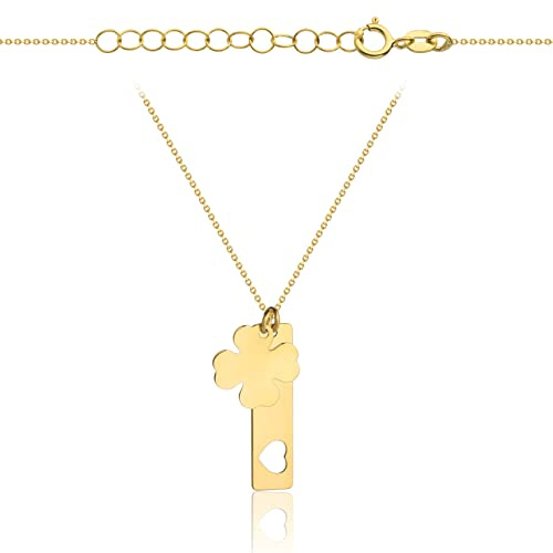 Goldene Damen Halskette 333 8k Gold Gelbgold Kette mit Anhänger Herz Klee Gravur