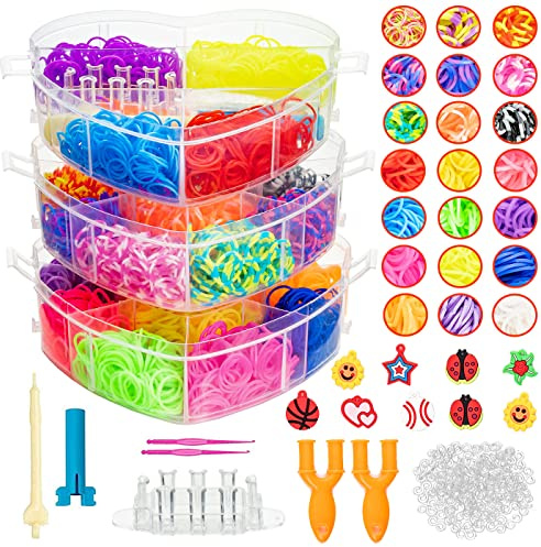 QILZO Scatola Bracciali in Gomma 4200 Fasce in Silicone per la Realizzazione di Braccialetti Colorati Fai da Te Giocattoli per Ragazze e Ragazzi, Anelli, Collane, Set di Bracciali, Scatola Cuore