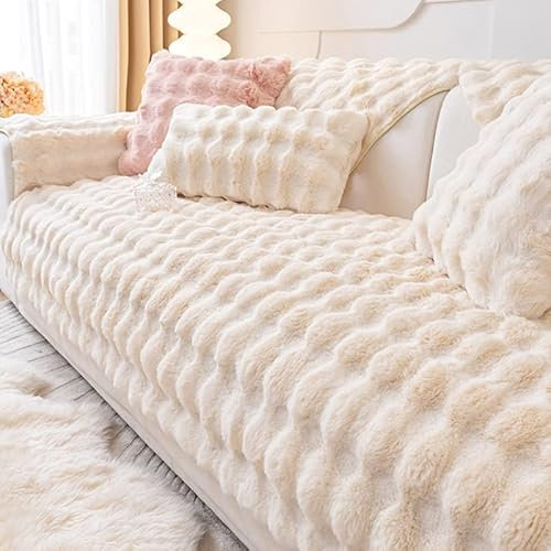 LUZBOSE Plüsch-Sofakissen, superweich, verdicktes Plüschkissen, rutschfest, Leder, Sofabezug, Sofa, Handtuch, Sofabezug, 90 x 160 cm, Weiß (166690)