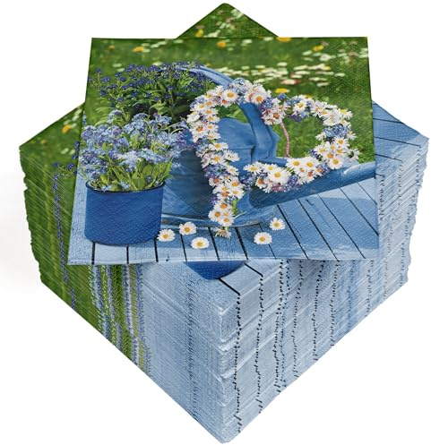 100 Servilletas de Papel Decoradas, 3 Capas, 33 x 33 cm, Corazón de Flores