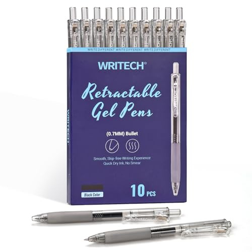 WRITECH Retractable Gel Ink Pens: 0.7mm Medium Point Black Ink Color Pen for Journaling Smooth Writing Fine Tip Quick-dry Ink No Bleed Set 10ct