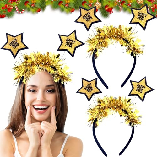 Silvester Haarreif, 2/12 Stück Happy New Year Haarreif, Silvester Haarschmuck Haarreif Silvester Weihnachtshaarreifen Erwachsene Deko Silvester Party 2024 Weihnachts Haarreif,Haarreifen Weihnachten