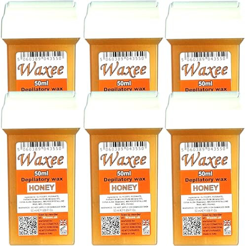 Waxee compatible for Veet EasyWax 50ml roll-on, roller wax cartridges, 6pcs Honey. (Wax cartridges only.)