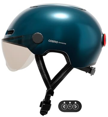 Cosmo Connected Cosmo Fusion Intelligenter Fahrrad-und Roller-Helm mit Visier, Metallic Blau, one Size