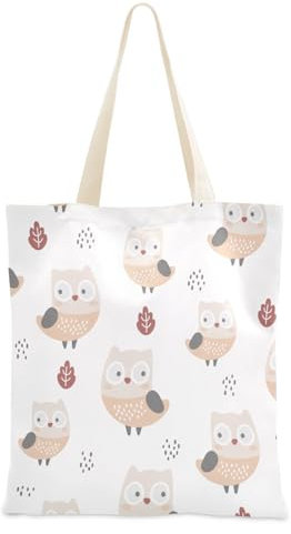 FRODOTGV Einkaufstasche aus Segeltuch mit niedlichem Eulen-Motiv, weiße Leinen-Einkaufstasche für Lebensmittel, Strandtasche, Geschenke, Damen-Tragetasche, billige Tragetasche, einfarbige Tragetasche,