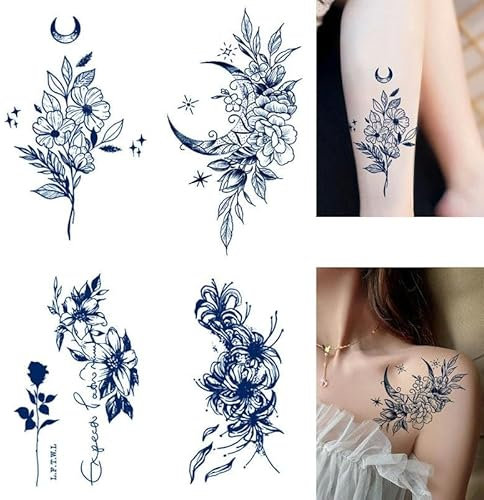 GoDdis 4 Pieces Of Herbal Temporary Tattoo Fake Tattoo Stickers Juice Semi-Permanent Waterproof Long-Lasting Non-Reflective For Women Lasting For Two Weeks