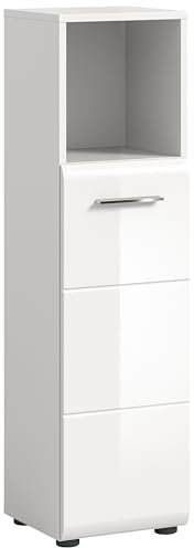 xonox.home - Badschrank Ice 30x110x30 cm in weiß Hochglanz Tiefziehfront Korpus weiß - Kommode Standschrank schmaler Badezimmerschrank - platzsparend und funktional