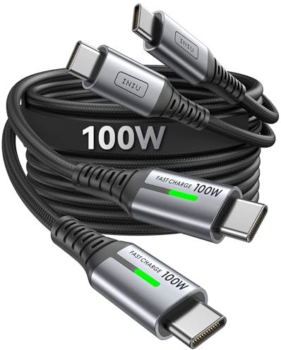 INIU Cavo USB Type-C to Type [Nero,1m+1m] 100W PD Cavo USB C USB C QC4,0 Nylon di Ricarica Rapida Tipo C a USB C compatibili con Samsung S21 S20 Note iPad MacBook Pro Huawei Xiaomi