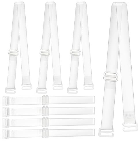 4 Pairs Non-slip Transparent Bra Straps, 12 Mm Thin TPU Straps - Adjustable Clear Shoulder Straps Replacement for Women Girls Strapless Bras