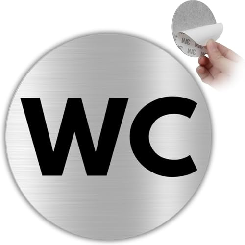 LEIASA | Schild Toilette - Ø 10 cm - Aluminium - Neutrale WC Kennzeichnung | Aufkleber Toilette, Türschild Waschraum, Hinweisschild Sanitärraum, Plakette Toilettentür, Rundes Piktogramm Klosett