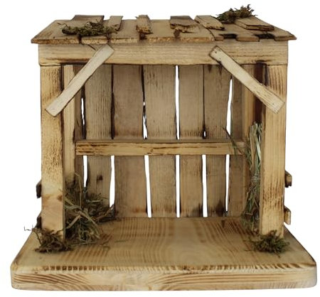 ZICOM Stall, Scheune klein, Geburt Jesu, 25 x 17 x 17cm, passend für ca. 8 bis 10cm Figuren, Unikat, handgefertigt aus Holz, jeder Stall EIN Einzelstück
