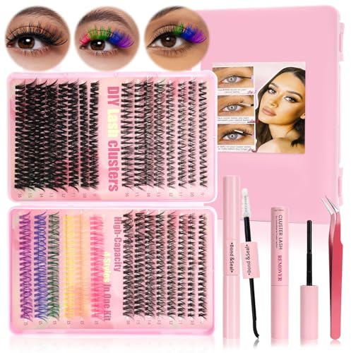 Libershine Kit Faux Cils avec Lash Bond et Remover Cils Extension de Cils Professionnel, Pinces, Brosse Double, Dissolvant Doux, Cils Colorés et Classiques