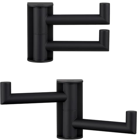 Angle Simple Swivel Towel Hook Matte Black 2 Pack, 304 Stainless Steel Double Robe Hook for Bathroom