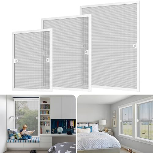 Mosquitera de marco de aluminio, cortina mosquitera para puerta y ventana, antimosquitos, antimoscas y antiinsectos, tejido de fibra de vidrio, transpirable, no es necesario taladrar, blanco, 80 x 100