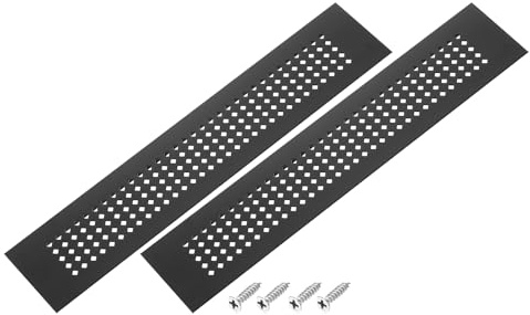 PATIKIL 2 Piezas Rejilla de ventilación para puerta 10 x 2 pulgadas Negro | Rejilla de aluminio, con orificios diamantados, y tornillos de montaje, para gabinete o puerta de armario