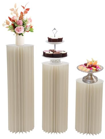 LENJKYYO 3PCS Blumensäule Hochzeit Karton Blumensäule Vasen Party Gartendekoration Säule Dekosäule Faltbare Rund Blumenständer für Hochzeit Verlobung Geburtstag Tischdekoration (60/80/100cm)