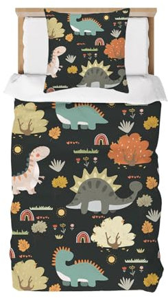 DJDEA Bettwäsche Jungen Dino Weich Mikrofaser, Atmungsaktiv 2-teiliges Dinosaurier Bettwäsche Kinder, Bettwäsche-Sets 135x200 + 1 Kissenbezug 80x80 cm