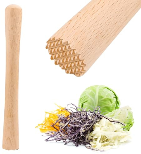 Krautstampfer aus Holz, Fermentier-Stampfer robuster Handstampfer Hölzerner traditioneller Kartoffel-Stampfer für Fermentieren von Sauerkraut und Kimchi, Holzstößel, Sauerkrautstampfer, Handstampfer