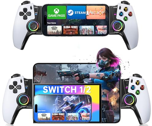 Bluetooth Mobile Gaming Controller for iOS/Android/Switch/OLED/Switch 2,Wireless Phone Game Controller for Xbox/Steam/GeForce Now/MFi Apple Arcade/Roblox,Controller with Hall Effect Joystick/RGB