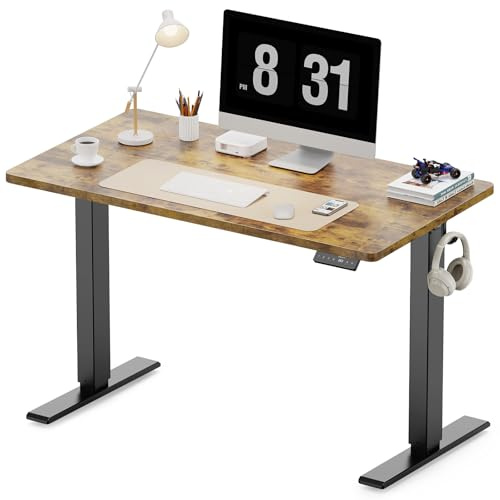 WALKINGDESK Höjdjusterbart Skrivbord, 100 x 60 cm Elektriskt Datorskrivbord, Höj- Och Sänkbart Ståbord med 4 Minnesinställningar för kontor och hem, Rustik Brun