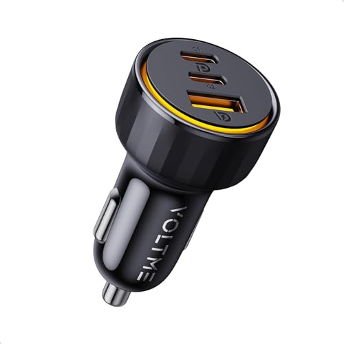 VOLTME 65W USB C Cargador de Coche, 3 Puertos Car Charger USB A, PD3.0 Mechero Coche con Indicadores LED Tipo C Carga Rápida Compatible con iPhone 17, Teléfonos Móviles, Tabletas, GPS