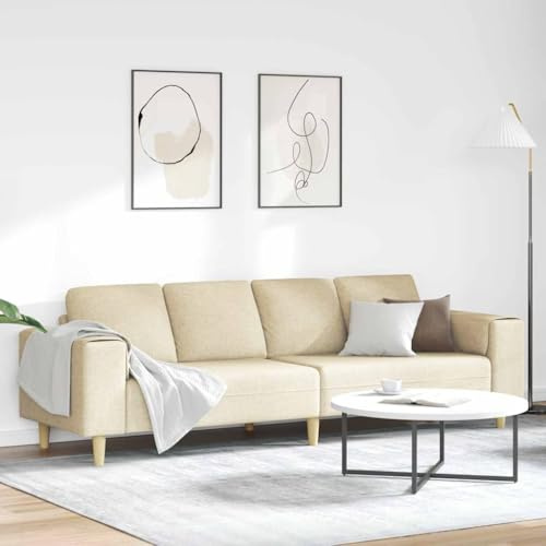 YuuSsea Cremefarbenes 4-Sitzer Sofa, modernes Wohnzimmer Couch, atmungsaktiver Stoff, Holzrahmen, konische Beine, 250 cm Länge, für Komfort & Entspannung