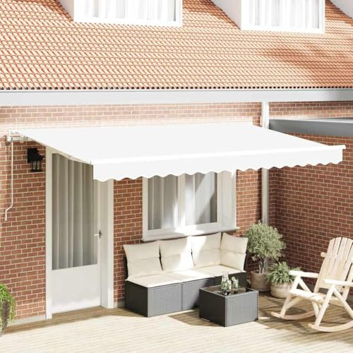 Qnhdfrt Tenda da sole retrattile bianca, 400 x 200 cm, in alluminio e poliestere resistente alle intemperie, per balcone e terrazza, design moderno e salvaspazio, con protezione solare laterale per
