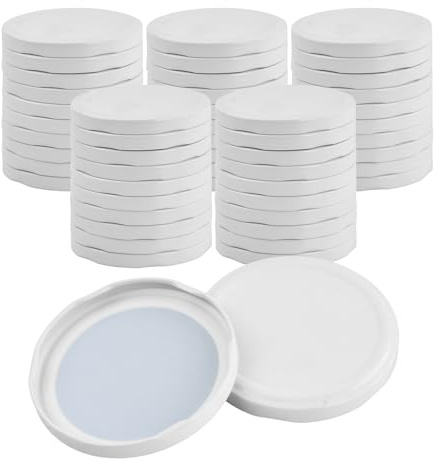 Ziyonix 50 Pezzi Capsule Twist Off per Barattoli In Vetro, Diametro mm.82 Tappi a Vite per Barattoli di Vetro Coperchi Per Vasi in Metallo con 6 Denti (Bianco)