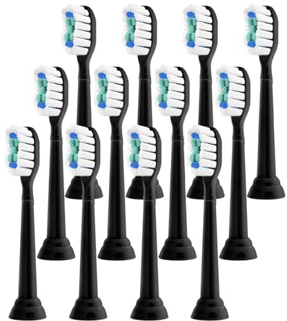 ，Kompatibel Mit Philips Sonicare， Elektrische Zahnbürste Ersatzzahnbürstenköpfe, Diamond Clean Bürstenkopf For 4100 5300 6500(Black-12 Pcs)