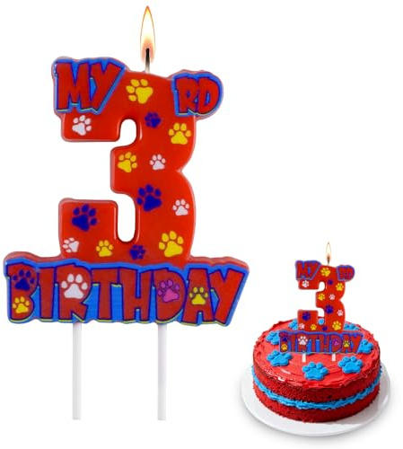 Dog Paw 3rd Happy Birthday Candle, Red Paw Number 3 Cake Candle Birthday Cake Topper for Boys Girls Dog Paw 3rd Birthday Party Decorations (3rd)