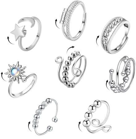 ALONK 8 Stück Anti Stress Ring, Verstellbar Stressring Finger, Fidget Ring