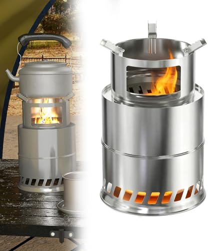 QEENTOE Camping Kocher & Grill in Einem | Raucharme Feuertonne aus Edelstahl | Kompakt & Tragbar (20x30.5cm) | Inkl. Transporttasche