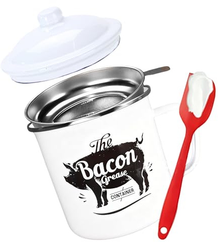 Contenitore per grasso Bacon,Contenitore per 1200ml Olio - Contenitore Per Grasso Con Colino E Spatola,Per Cucina Cottura Vacanze Weekend Colazione Brunch E Pasto In Famiglia
